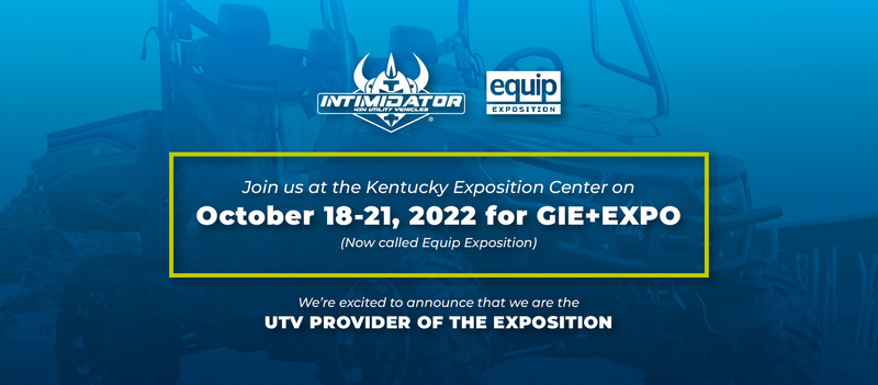 Blue graphic with info for equip expo October 19 through 21 in Louisville, Kentucky.